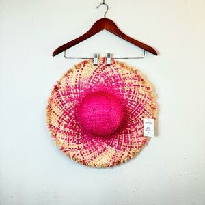H&M Straw Natural Handmade Fuchsia Beige Beach Panama Hat Sz M, L NWT